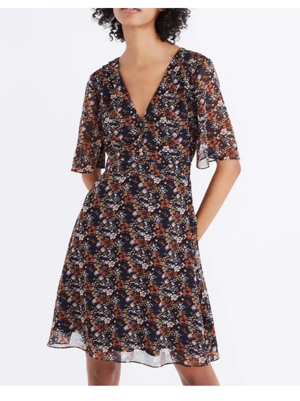 Like New Madewell Orchard Flutter-Sleeve Dress,